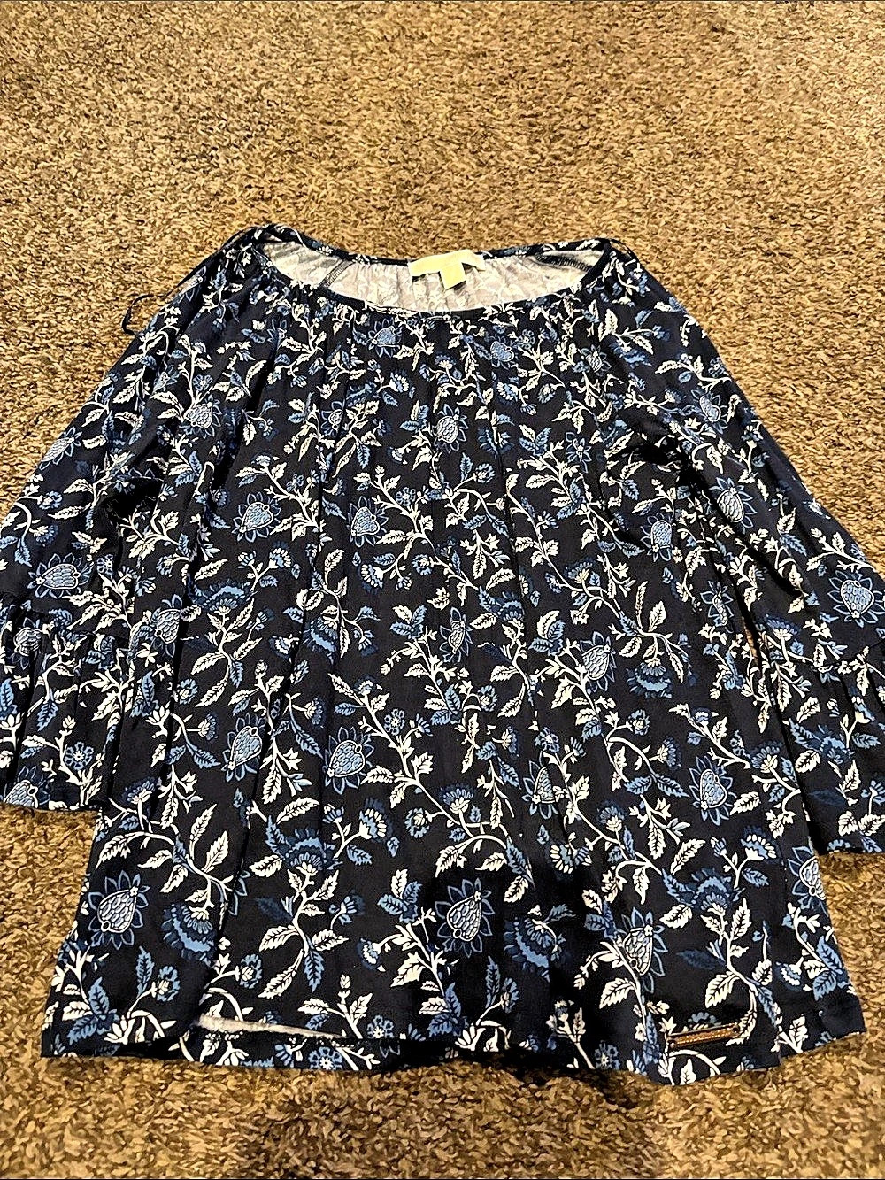 Michael Kors Floral Blouse in Blue & White Size Medium